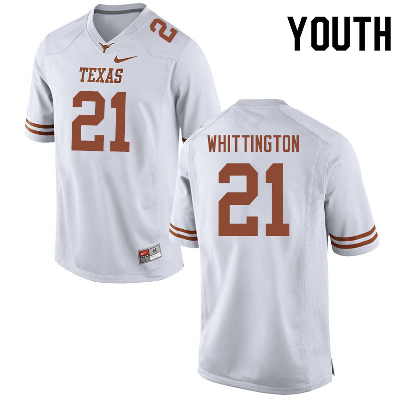 Youth #21 Jordan Whittington Texas Longhorns College Football Jerseys Sale-White
